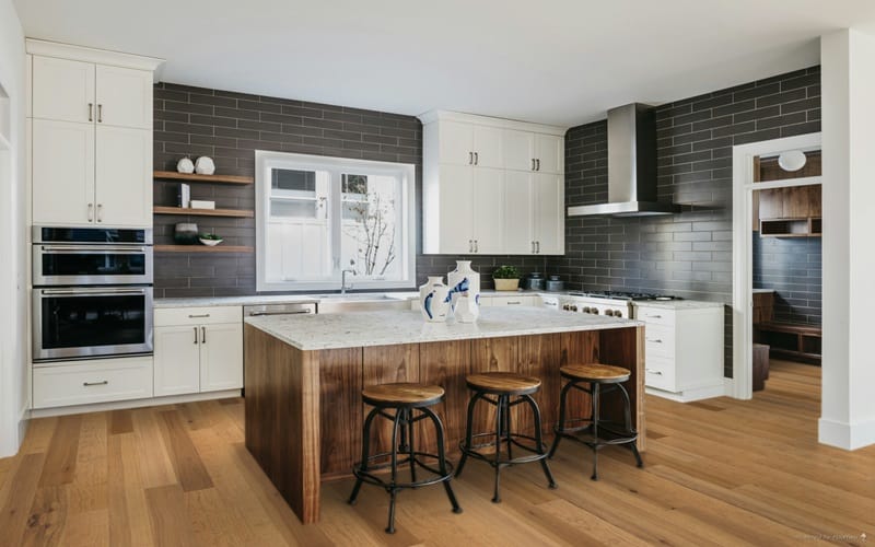 Crosby Cove, High Desert Hickory, Engineered Wood Mohawk Flooring A Kitchen Setting