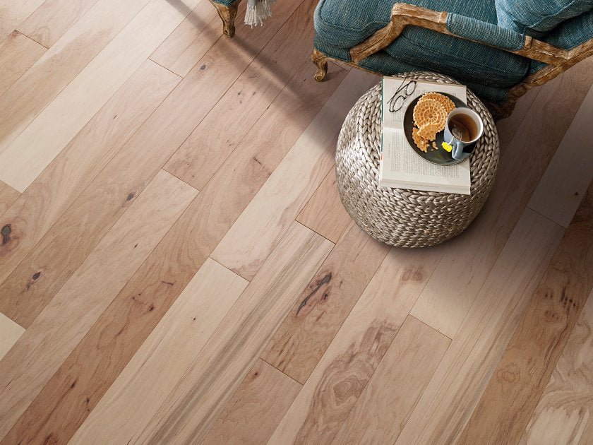 Shaw Northington Smooth Canopy engineered hardwood flooring in a living room, where natural wood wood tones sit naturally with the furniture layout.