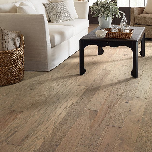 Shaw High Plains 5 Jute engineered hardwood flooring shapes this living room with room view of color around the furniture layout.