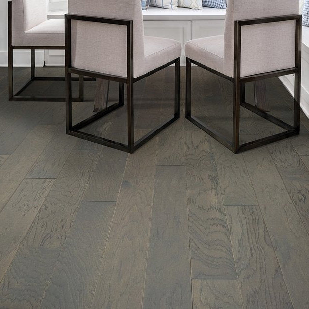 Shaw High Plains 5 Kohl engineered hardwood flooring shapes this living room with natural wood color around the furniture layout.