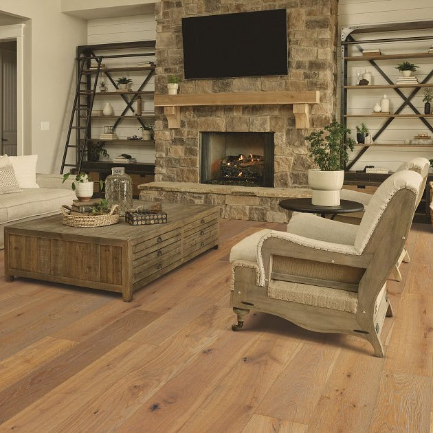 Shaw Expressions 9.5 Watercolor engineered hardwood flooring adds natural wood hardwood character to this living room setting.