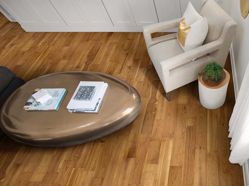 Shaw Regatta Teak 5 Mainsail engineered hardwood flooring brings natural wood wood tone to this polished living room room view.