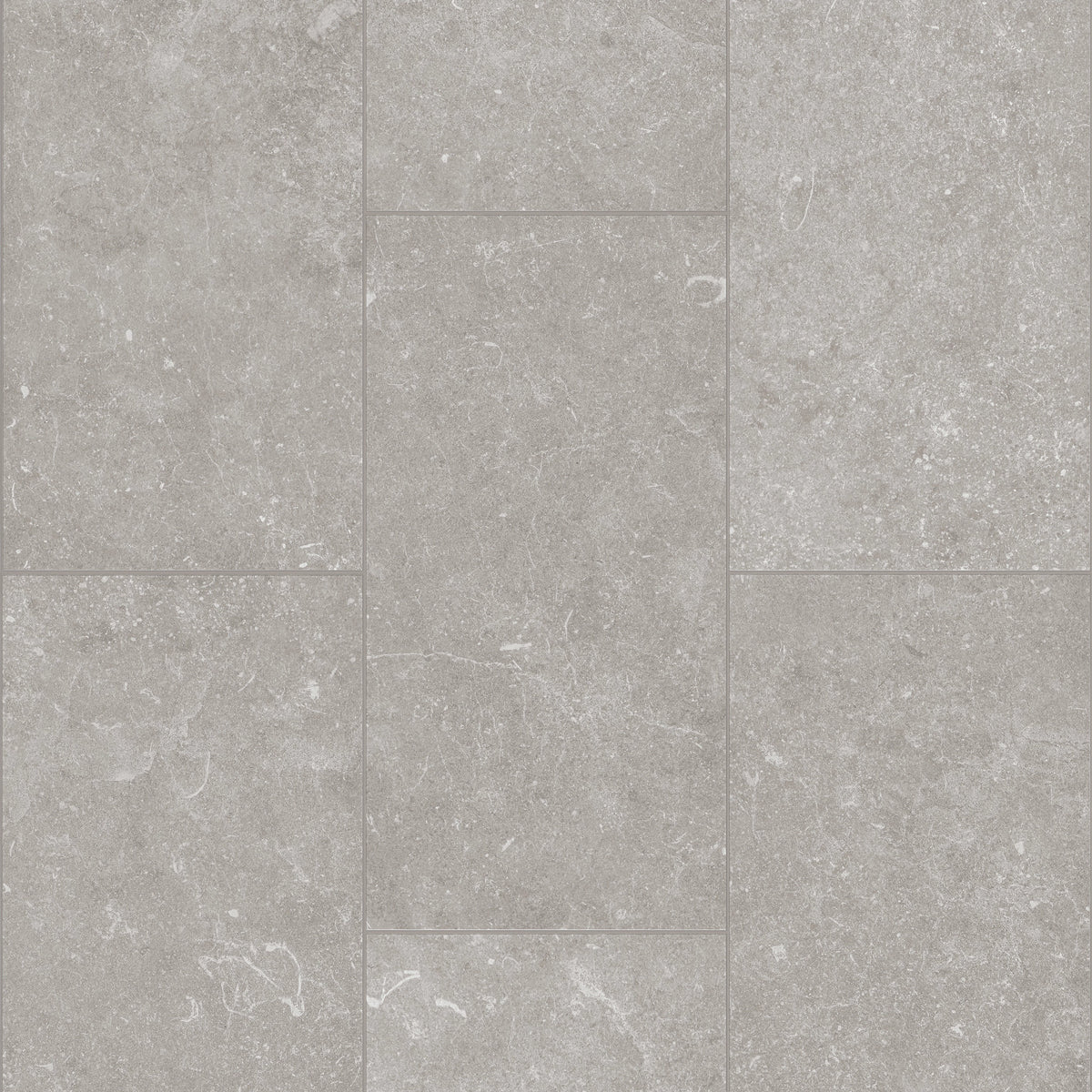 Scattered pale markings break up the medium gray field of Shaw Paragon Tile Plus Pewter 1022V-05260, creating varied stone-like rectangles in an offset arrangement.