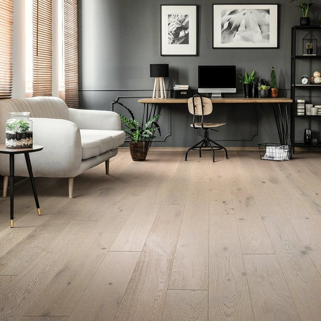 Shaw Expressions Melody engineered hardwood flooring brings natural wood wood tone to this calm living room room view.