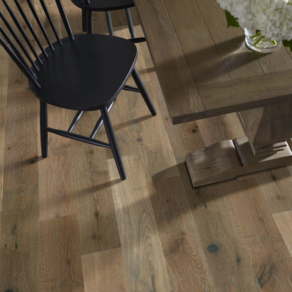 Shaw Castlewood Oak Baroque engineered hardwood flooring in a living room, where natural wood wood tones sit naturally with the furniture layout.