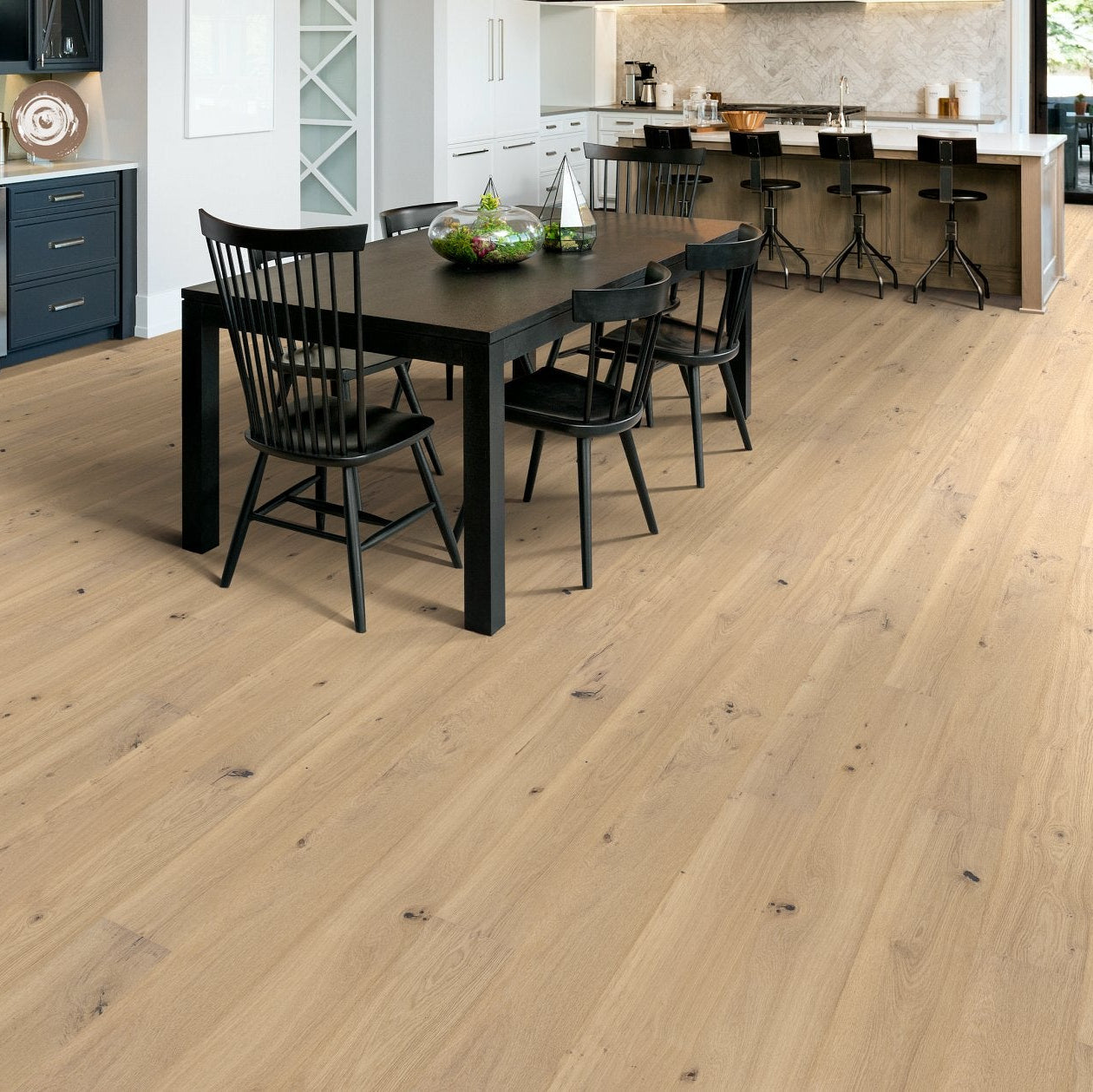 Shaw Castlewood Oak Nobility engineered hardwood flooring gives this living room a polished look, with natural wood color around the furniture layout.