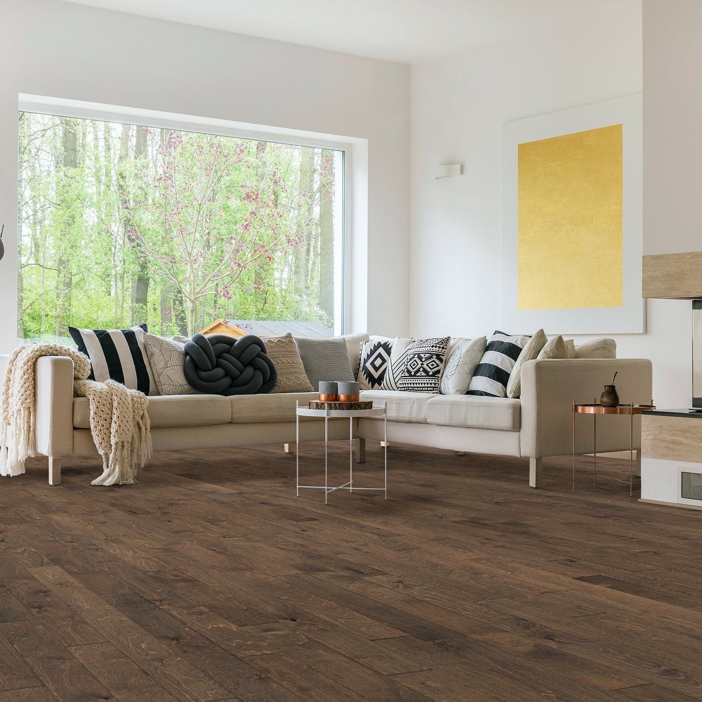 Shaw Biscayne Bay Low Tide engineered hardwood flooring photographed in a living room, pairing natural wood hardwood with the furniture layout.