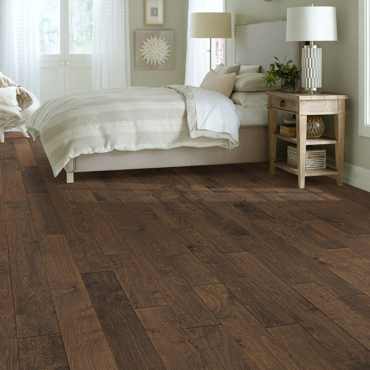 Shaw Biscayne Bay Reef engineered hardwood flooring in a living room, where natural wood wood tones sit naturally with the furniture layout.