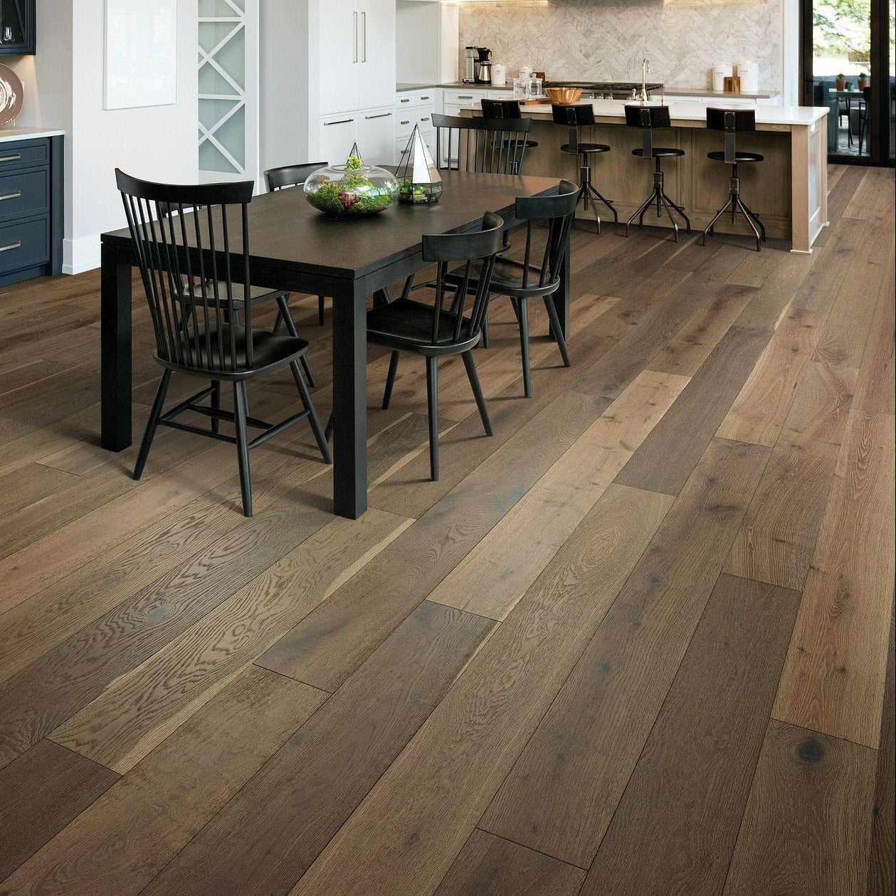 Shaw Expressions Freeform engineered hardwood flooring shown across a living room, highlighting a natural wood hardwood look.