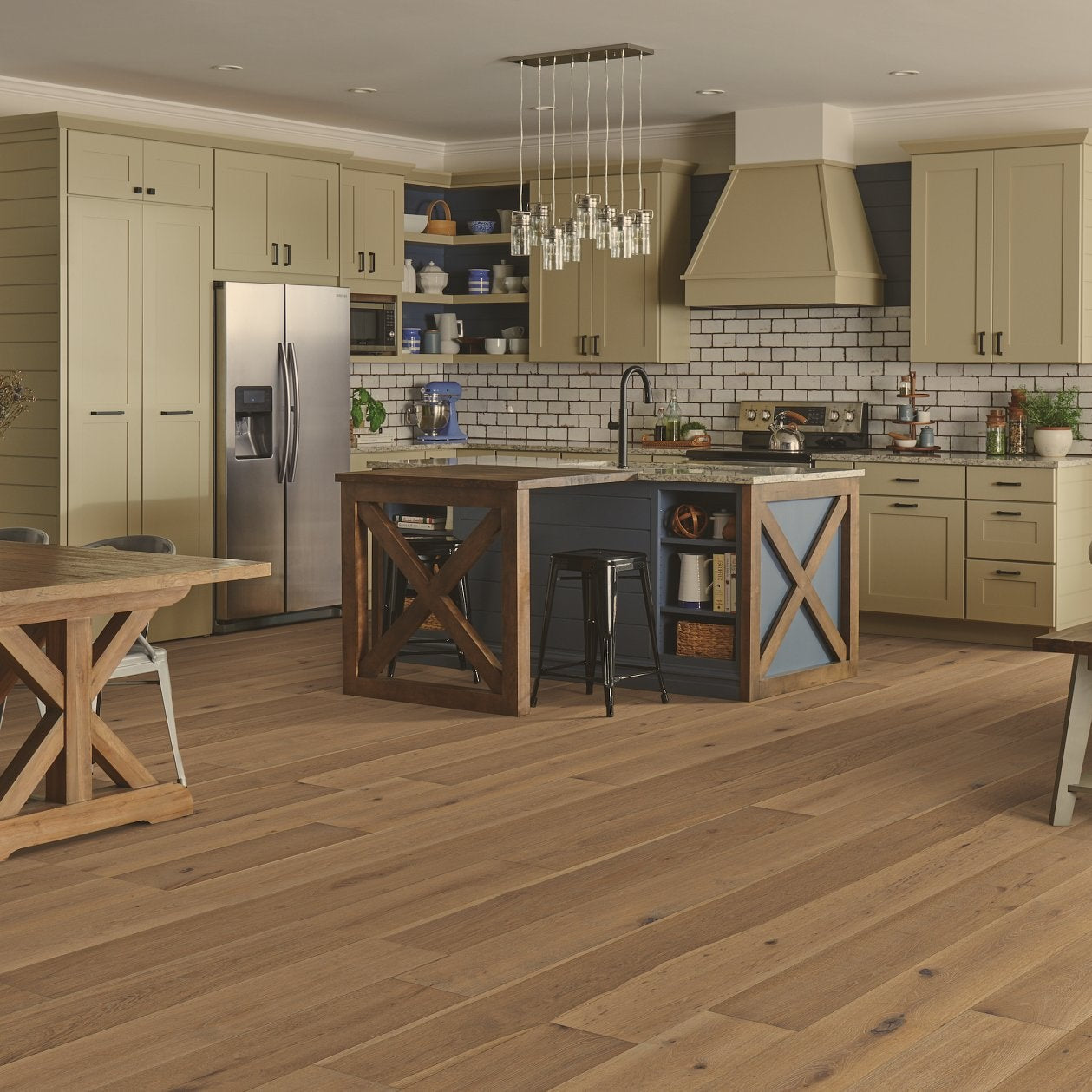 Shaw Expressions 9.5 Kinetic engineered hardwood flooring photographed in a living room, pairing natural wood hardwood with the furniture layout.