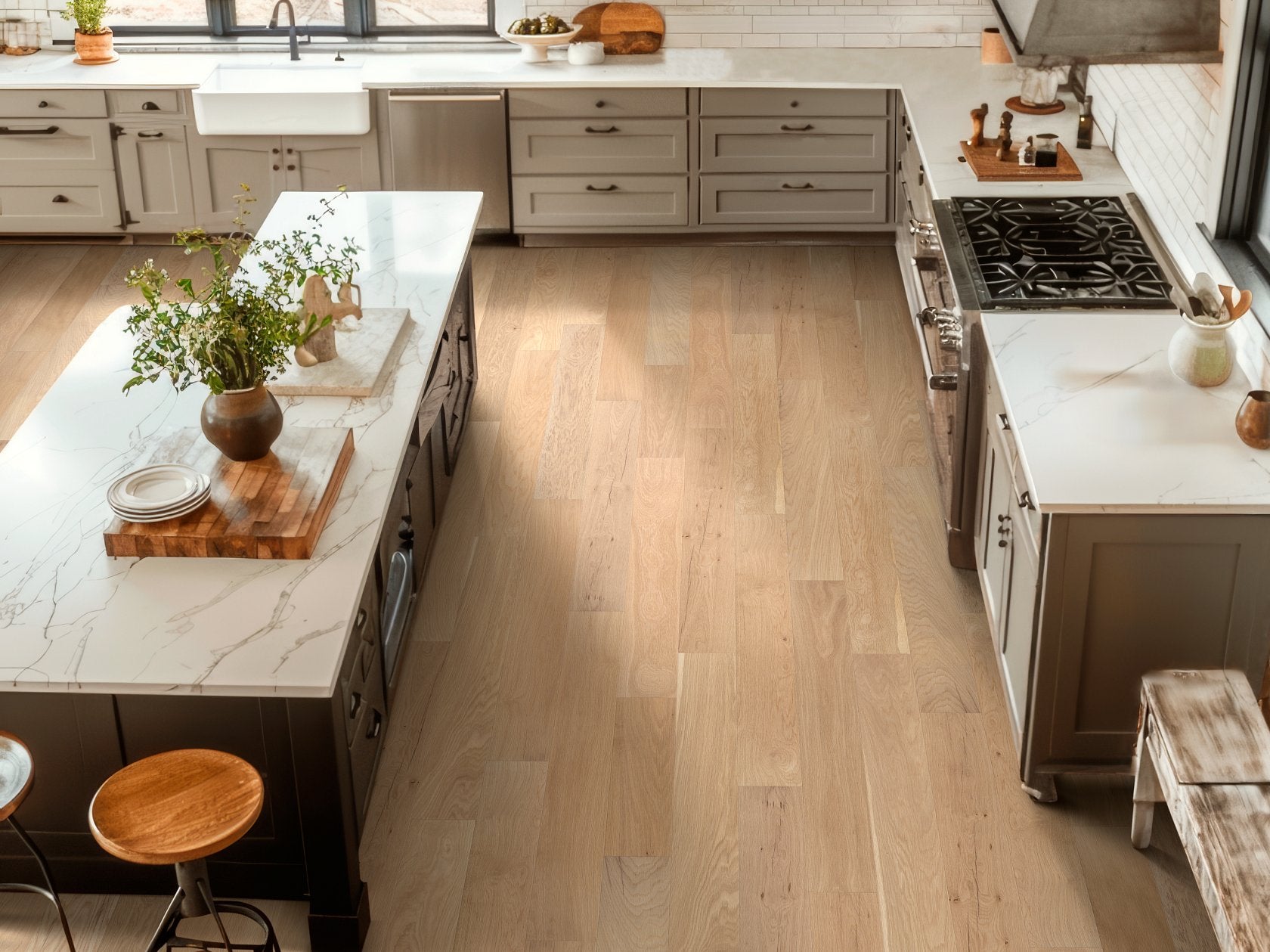 Shaw Americana Oak Eclectic engineered hardwood flooring photographed in a living room, pairing natural wood hardwood with the furniture layout.
