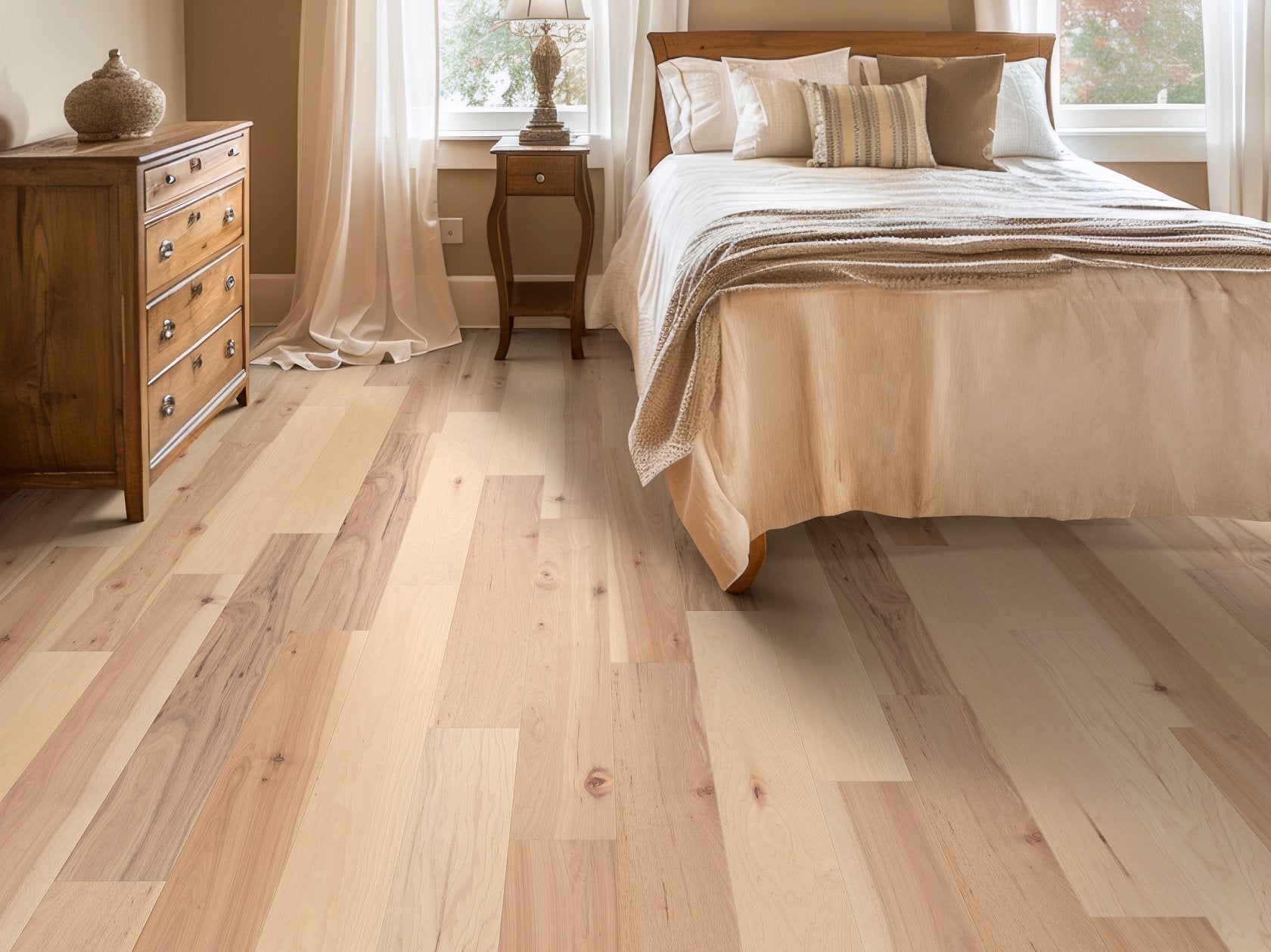 Shaw Americana Hickory Intrinsic engineered hardwood flooring adds natural wood hardwood character to this living room setting.