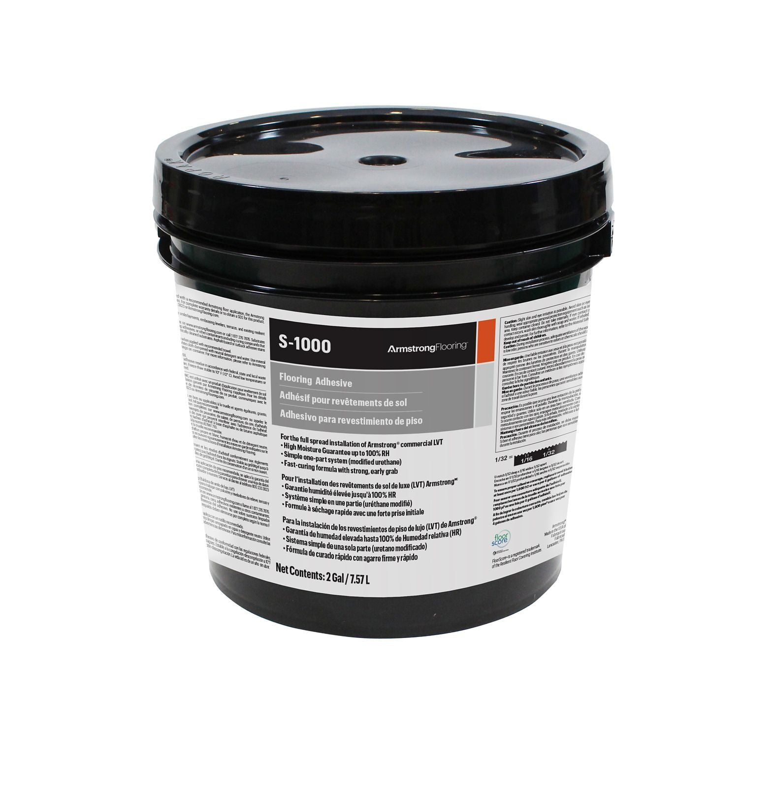 Armstrong S-1000 FPS1000208 LVT Tile Adhesive 2 Gallon - For high RH (≤ 100%) concrete slab conditions - Covers 220-260 sq. ft. /gallon