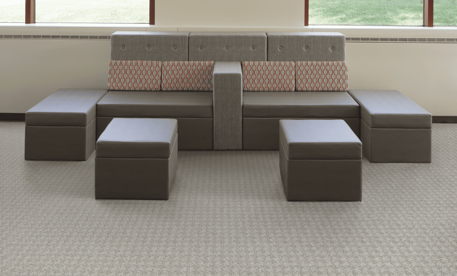 A Living Space with Mohawk Residential Interwined Broken Checks Flooring 