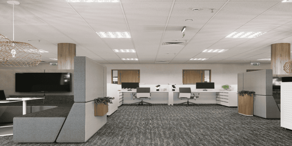 An Office with Statement Fabric Mohawk Group Flooring