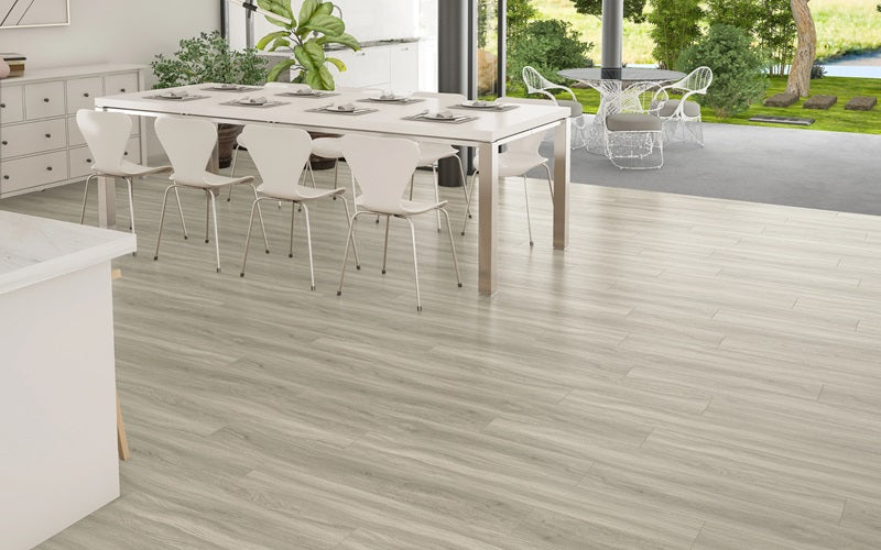 Stanton Carpet | Stanton Decorative Waterproof Flooring Oakley Carbon  In An Open Dining Area Setting