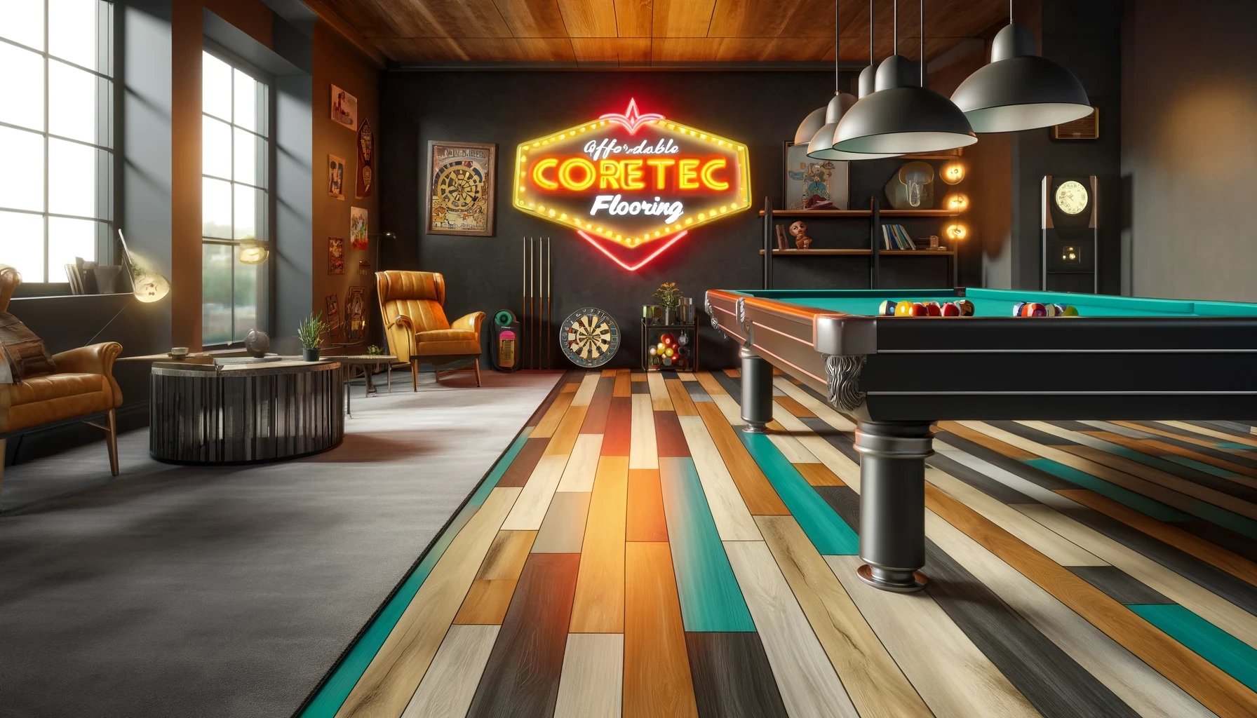 Coretec game room flooring vinyl plank