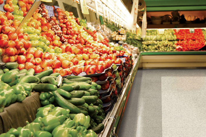 Armstrong slip resistant tile flooring grocery store produce area
