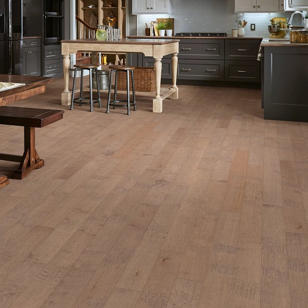 Shaw Yukon Maple 6 3/8 Smoke Lg engineered hardwood flooring in a living room, where natural wood wood tones sit naturally with the furniture layout.
