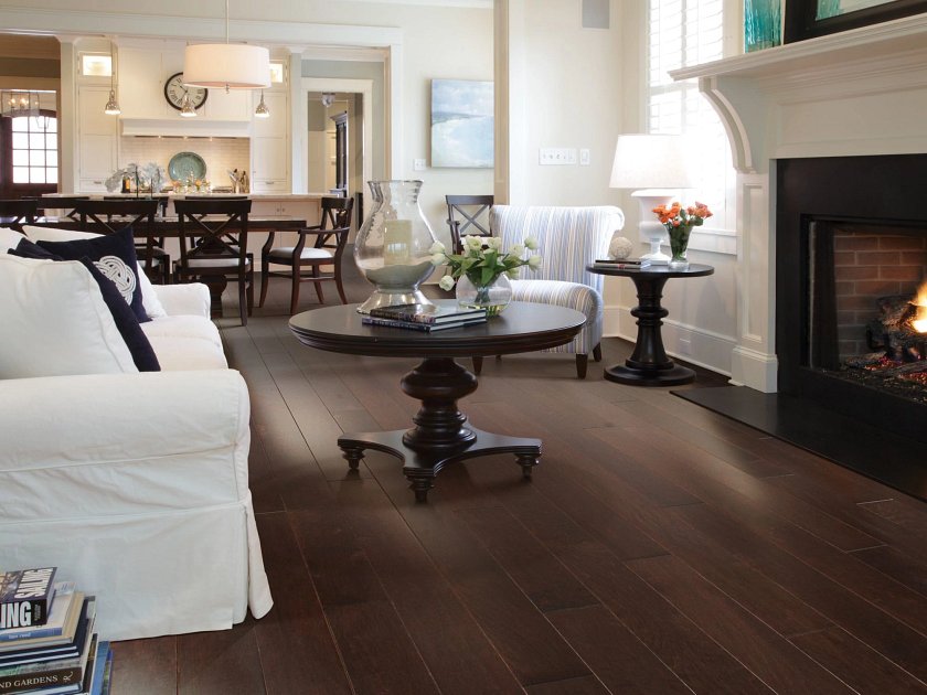 Shaw Ocala Conway engineered hardwood flooring photographed in a window sitting area, pairing natural wood hardwood with window light and the furniture layout.