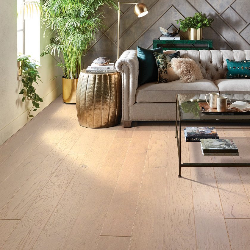 Shaw High Plains 6 3/8 Sumac engineered hardwood flooring adds natural wood hardwood character to this living room setting.