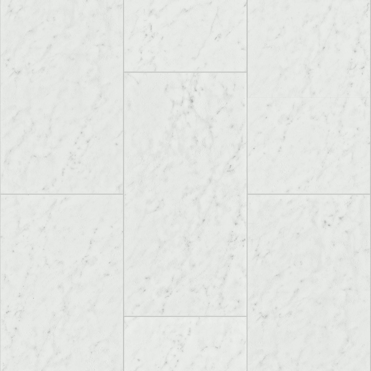 Fine gray flecks and delicate wisps give Shaw Paragon Tile Plus Bianco 1022V-01217 a lightly textured marble appearance across a bright white tile layout.