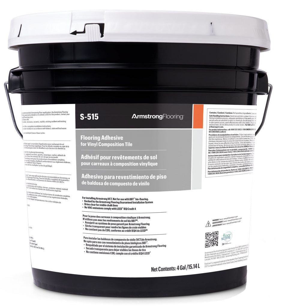 Armstrong S-515 VCT Tile Strong Adhesive 1 Gallon Clear Thin Spread - Covers 300 sq ft per 1 Gallon