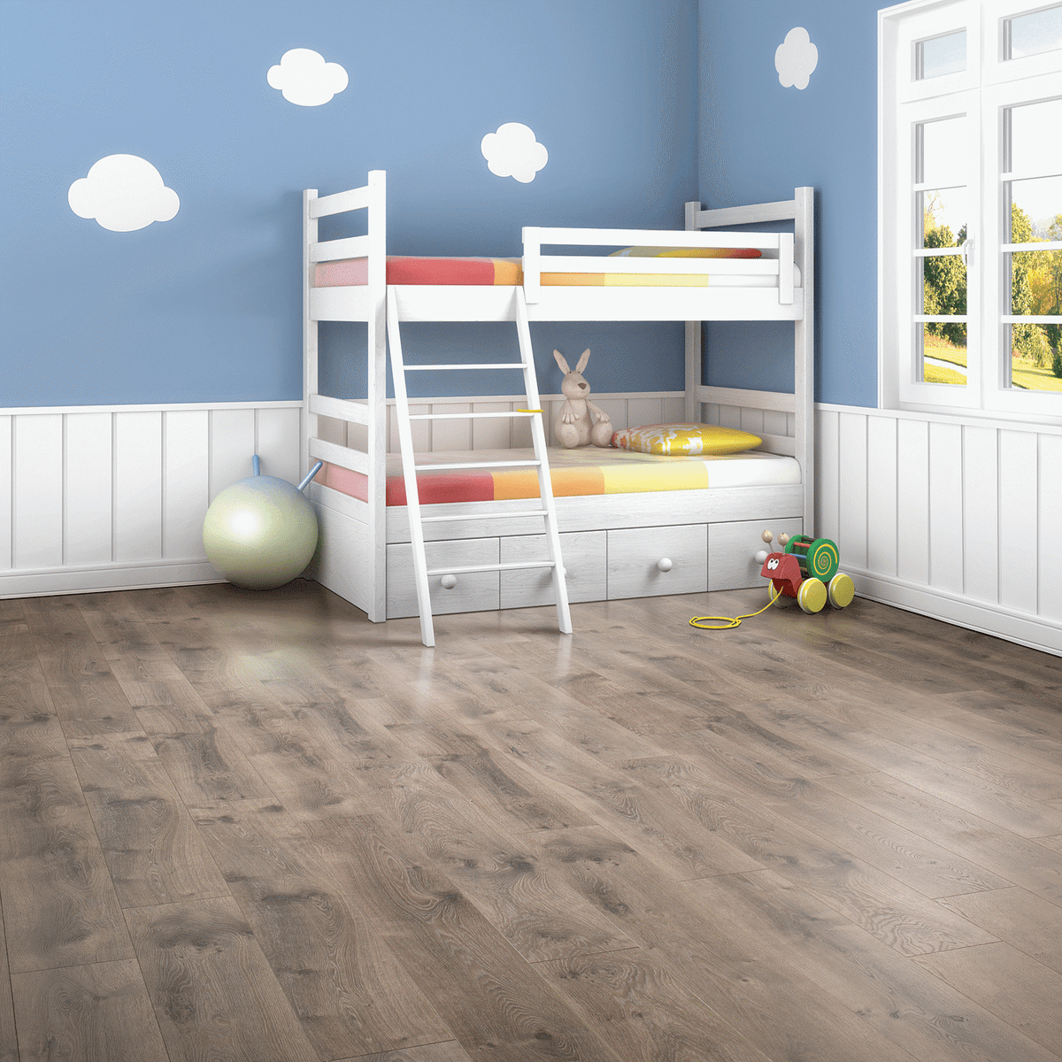 Mohawk Cheyenne Rock Oak Laminate CDL73-05 RevWood Chalet Vista 7.5" x 47" (17.18 SF/Box) — room view