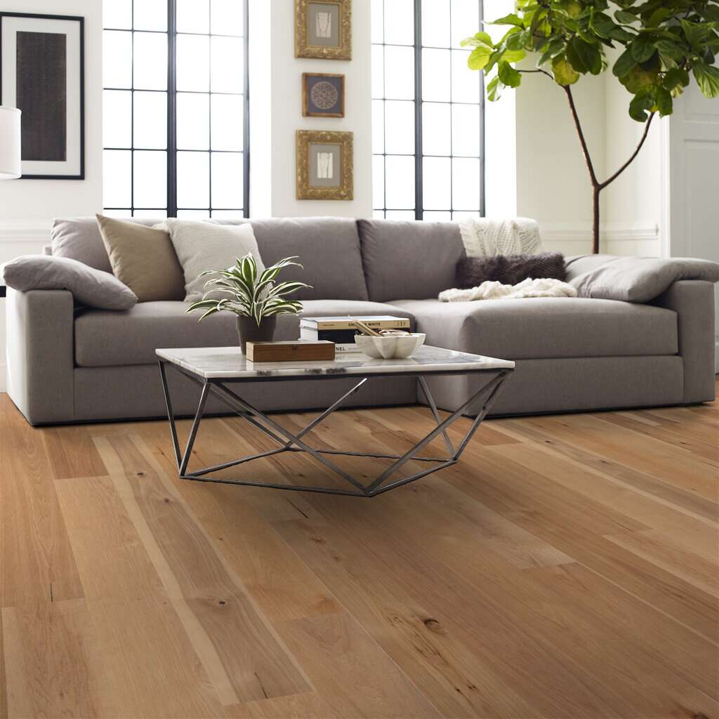 Shaw Castlewood Hickory SW486-00993 Coat Of Arms 7.48" x Random Lengths up to 74.8" Engineered Wire Brushed Hickory Hardwood Flooring (31.09 Sf/Box)