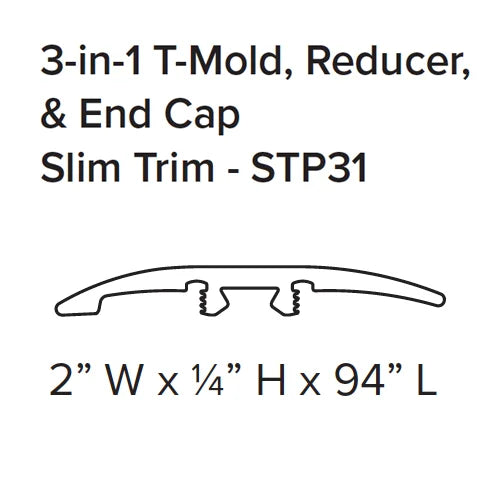 Stanton SPC 3-in-1 T-Mold, Reducer & End Cap Slim Trim 94" Coordinated Color