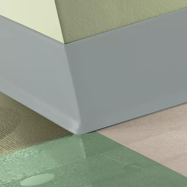 Tarkett / Johnsonite Traditional Duracove Rubber Wall Base #69 Sterling Silver 4" x 4' by 1/8" Cove – product image showing size, style, and brand details.