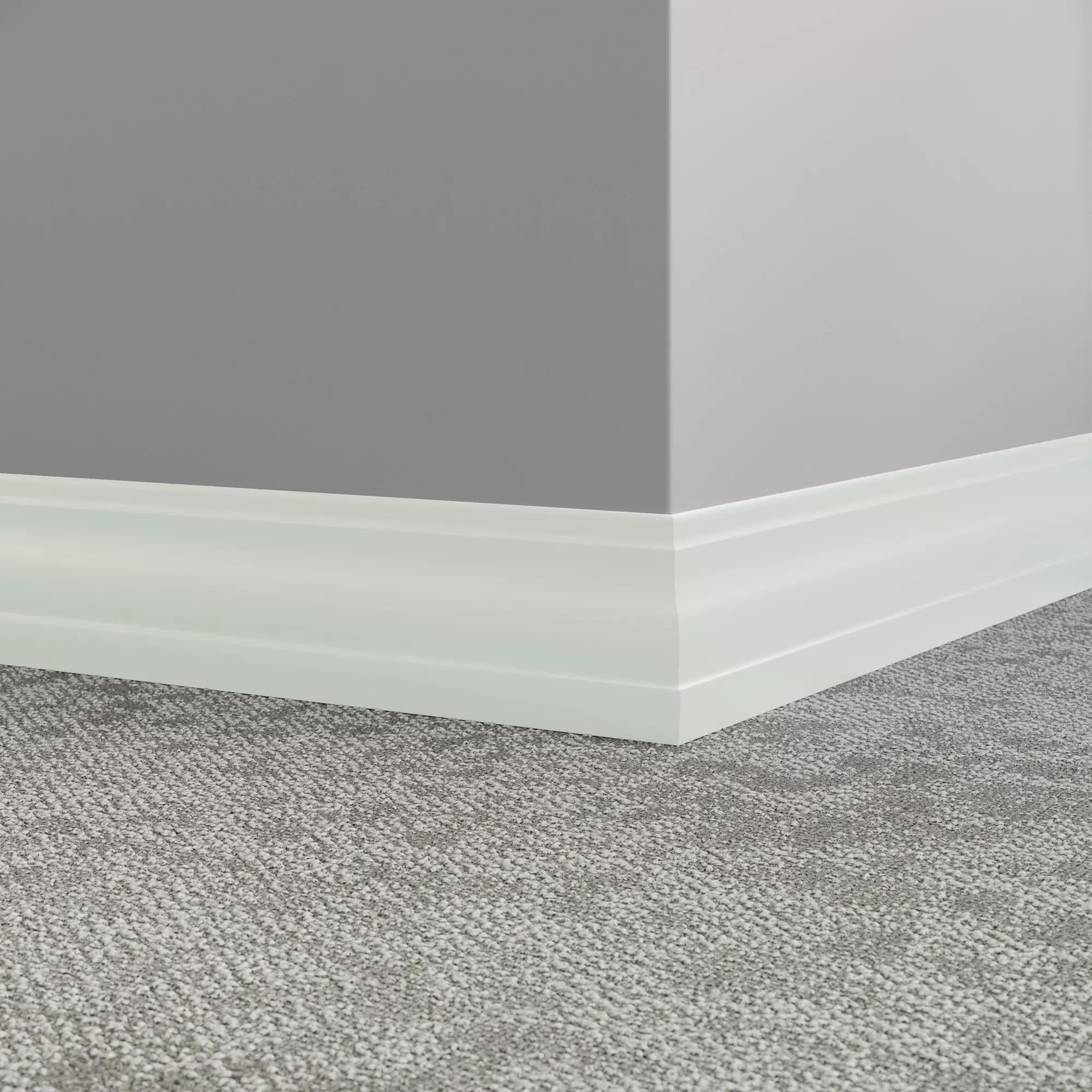 Tarkett / Johnsonite Millwork Delineate 4-1/4" 50 White 4.25" x 8' by 3/8" – product image showing size, style, and brand details.