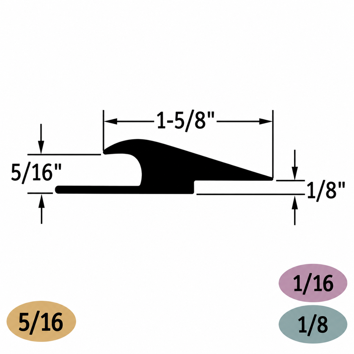 Tarkett / Johnsonite CTA-XX-D Adaptor 5/16" to 1/16" or 1/8" Material by 1-5/8" / 12' long 120' LF/Box (10 pieces per box)