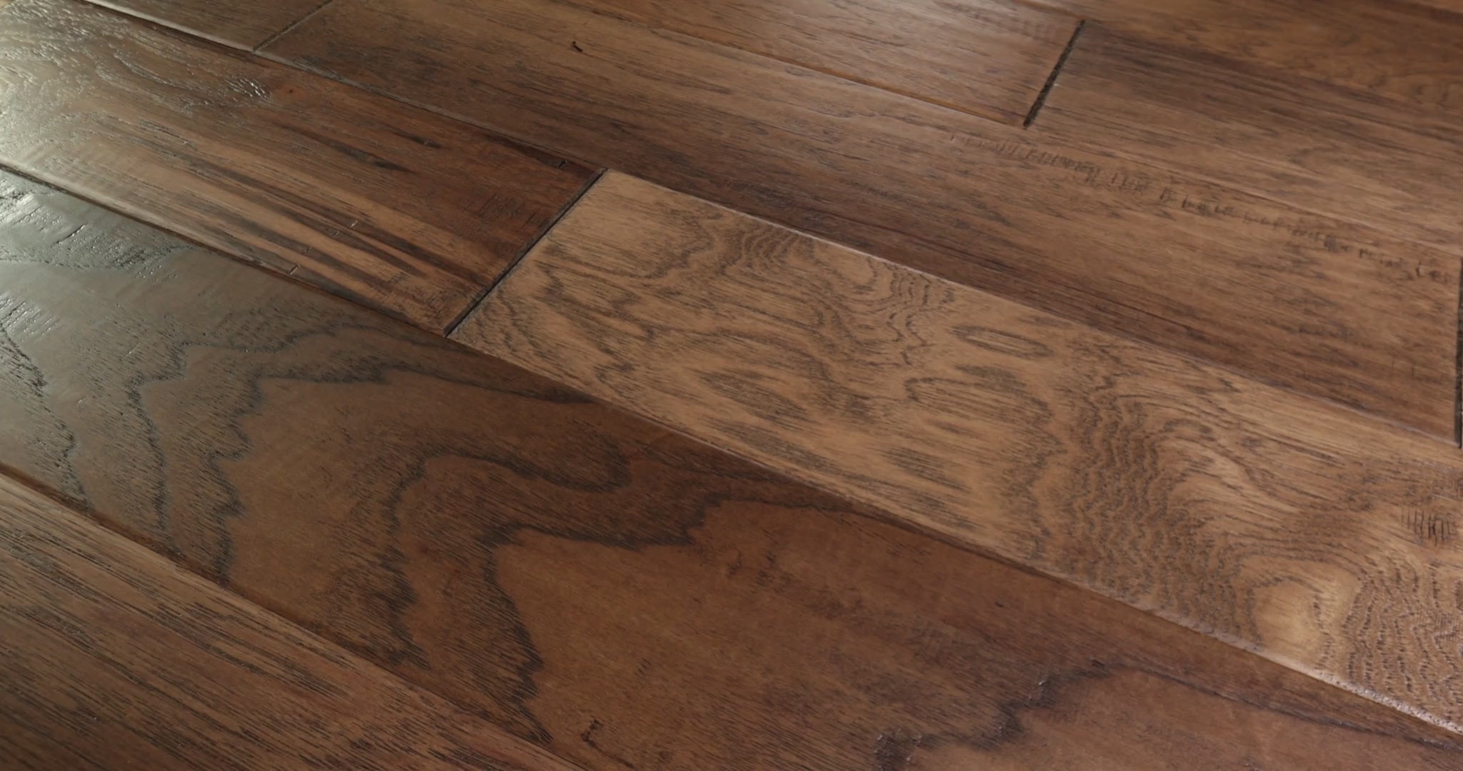 Anderson Tuftex Fora Engineered Hardwood AA791-12005 Bernina Hickory flooring close-up video showing rich wood grain texture and natural character detail