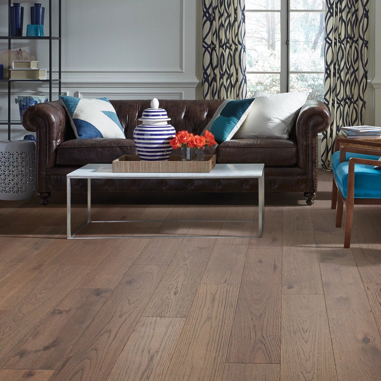 Shaw Castlewood Hickory SW486-07018 Romanesque 7.48" x Random Lengths up to 74.8" Engineered Wire Brushed Hickory Hardwood Flooring (31.09 SF/Box)
