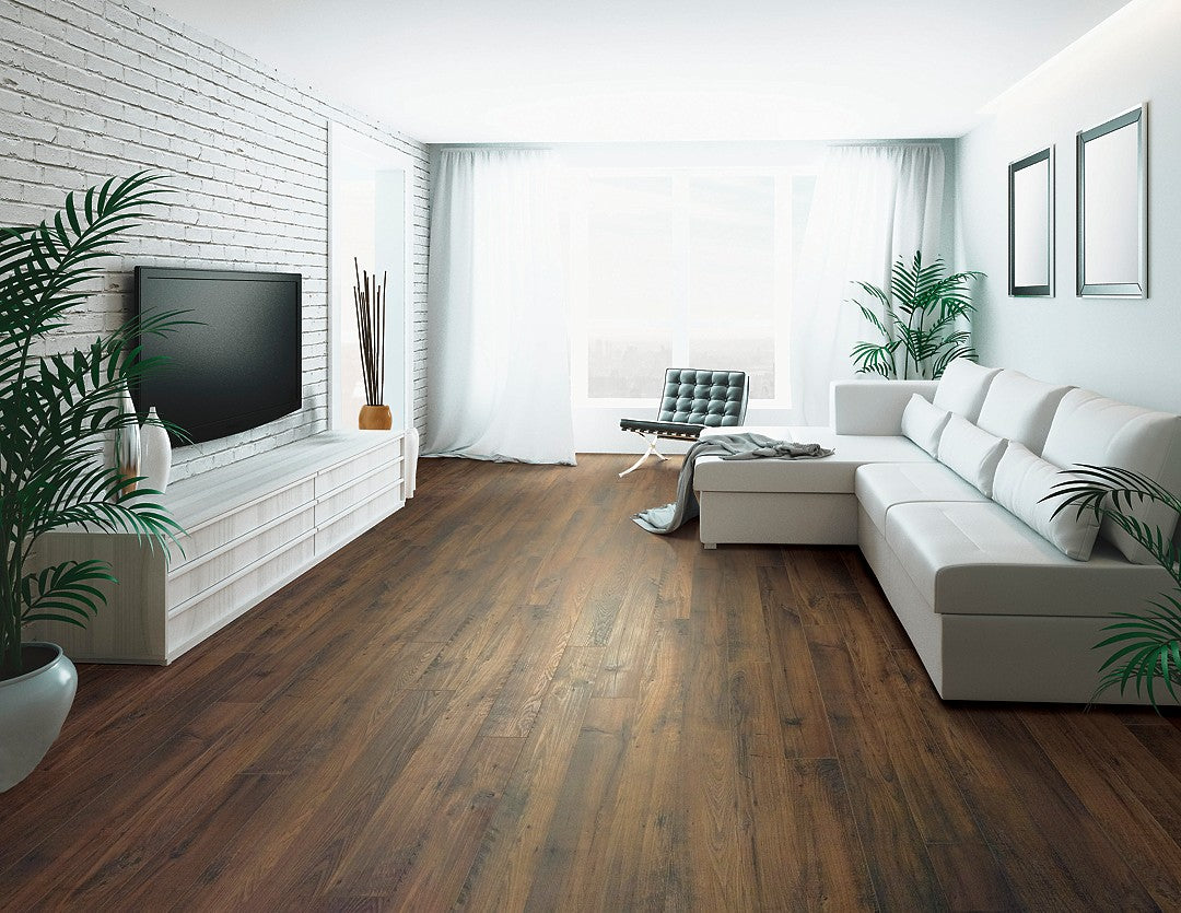 Mohawk Brownstone Chestnut Laminate CDL89-07 RevWood Essentials Kingmire 5.24" x 47.24" (20.62 SF/Box) — room view