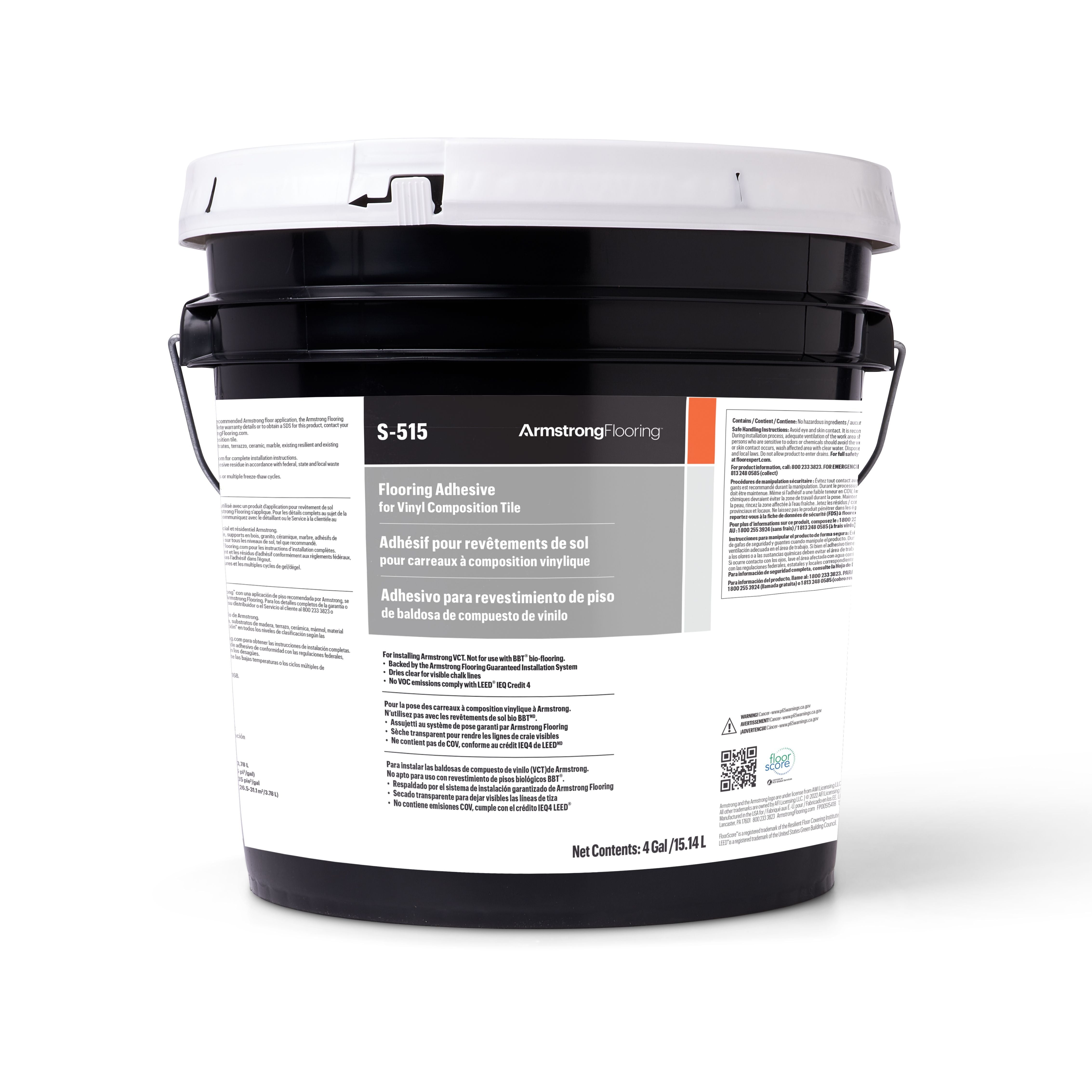 Armstrong S-515 VCT Tile Adhesive 4 Gallon pail - covers 1,200 sq ft per