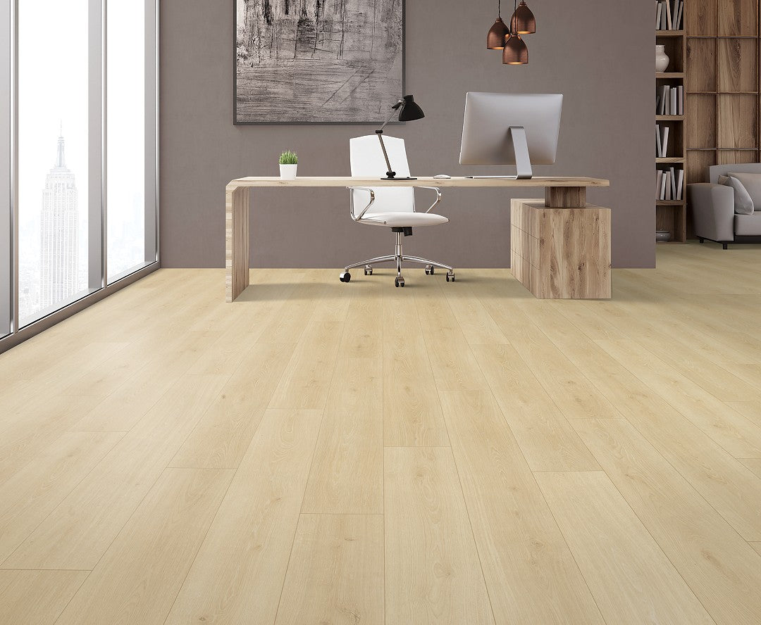 Mohawk Bleached Linen Laminate CDL77-07W RevWood Select Boardwalk Collective 7.48" x 47.25" (22.09 SF/Box) — room view